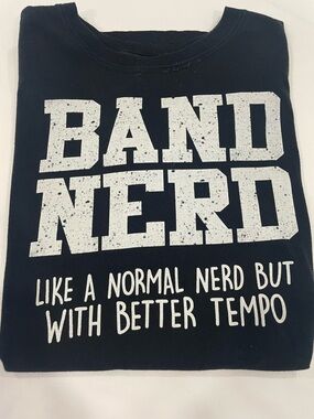 Fun Black Tee with White Block Band Graphic Small/Medium in size